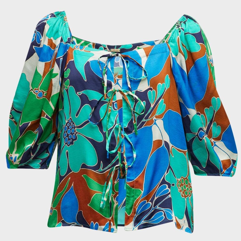 Cult Gaia Aurel Floral Front Tie Top Size Small